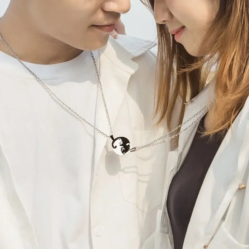 Cat Pendant Stainless Steel Couple Necklaces